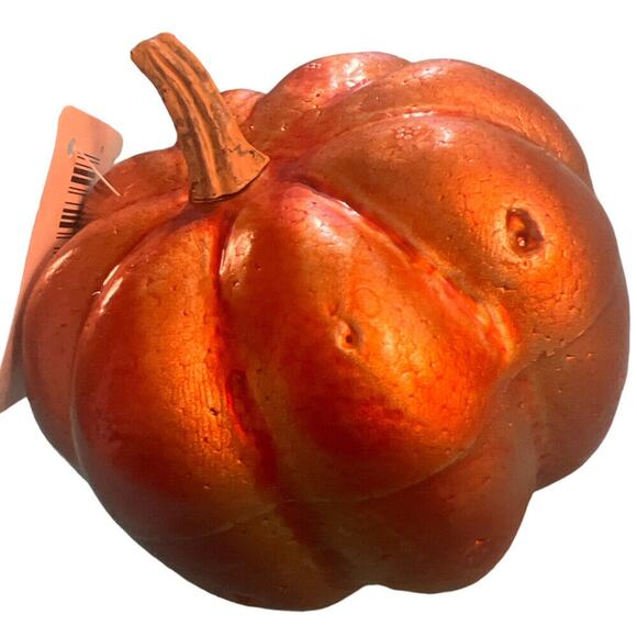 PUMPKINS Lot Of 2 Adorable Little Shiny Orange Pumpkins - Picture 6 of 9